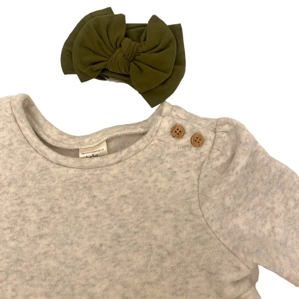 Baby B'Gosh Baby Girl Long Sleeve Dress 12 Month with green headband